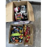 Three boxes of playworn diecast model vehicles