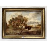 ENGLISH SCHOOL. 19TH CENTURY Landscape with cart and horses. Oil on canvas 18' x 27'