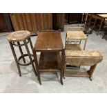 A bentwood stool, a bamboo etagere, an oak tea trolley and an oak dropleaf occasional table (4)