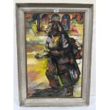 ELIZABETH MARGARET DAVIES. BRITISH 20TH CENTURY Old woman in a street. Signed. Oil on board 30' x