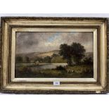 ENGLISH SCHOOL. 19TH CENTURY A river landscape with figures. Oil on canvas 12' x 20'