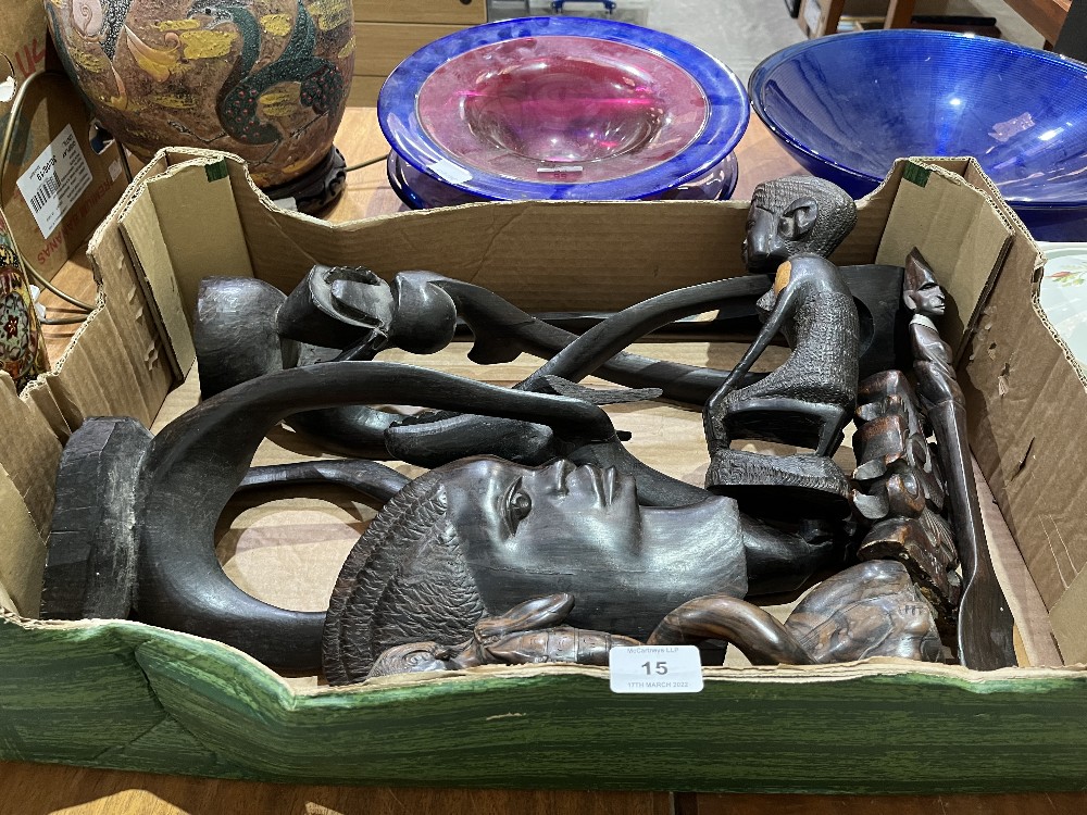 A box of African wood carvings