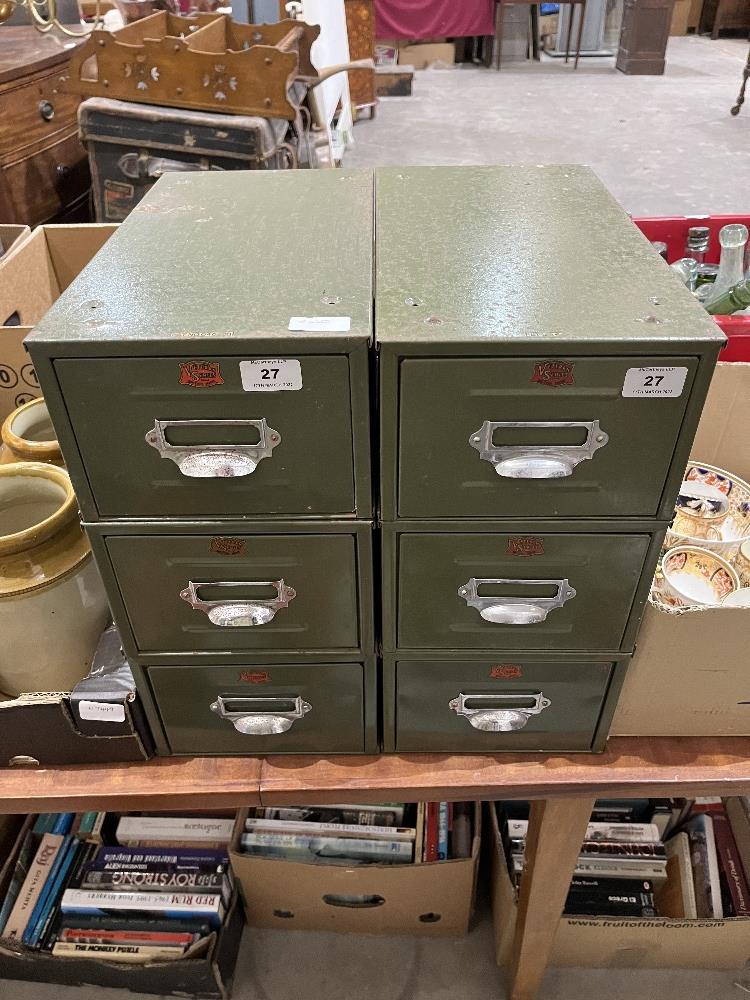 A set of six vintage 'Veteran Series' stacking metal filing drawers