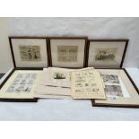 A collection of framed and unframed Punch cartoons