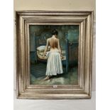 EUROPEAN SCHOOL. 20TH CENTURY Blue Room Nude. Signed Palmer. Oil on canvas 24' x 19' (Frame size 34'