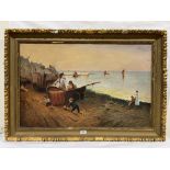 ENGLISH SCHOOL. EARLY 20TH CENTURY A beach scene with figures and boats. Oil on canvas 22' x 35'