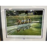 A framed limited edition rowing print after Timothy Easton. Signed by the crew - Steve Redgrave;