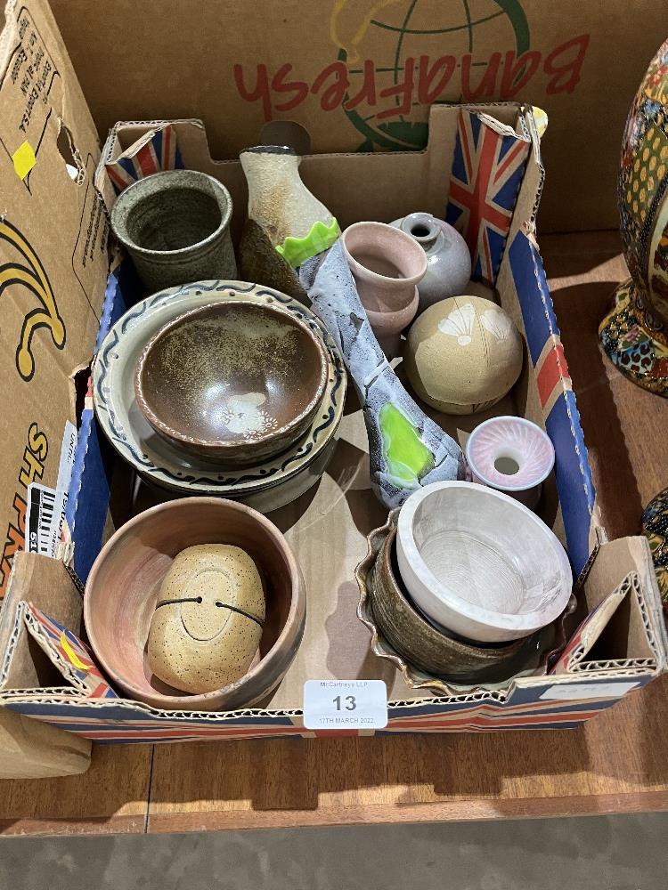 A box of studio pottery