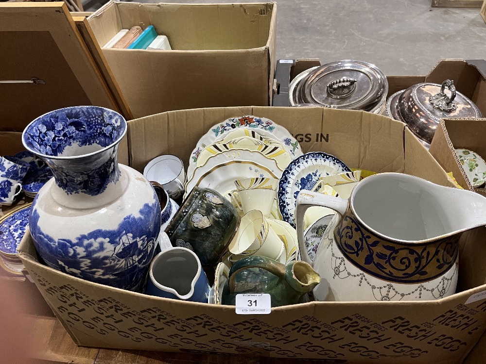 Two boxes of china, glass and sundries