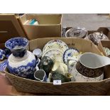 Two boxes of china, glass and sundries