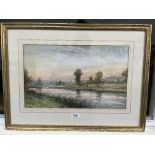 GEORGE HENRY JENKINS. BRITISH 1843-1914 An extensive river landscape. Signed. Watercolour 11' x 18'