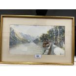 GIANNA. ITALIAN 20TH CENTURY Italian lake scene with figures. Signed. Watercolour 8' x 14½'