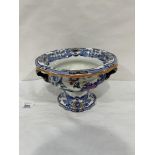 A Masons Ironstone pedestal bowl, oriental pattern in polychrome and blue and white. 9½' diam.