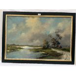 EUROPEAN SCHOOL. 20TH CENTURY A landscape. Signed Lutz. Aldridge Bros. label verso. Oil on canvas