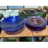 Four large studio glass bowls