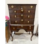 An 18th century walnut chest on later stand. 38'w x 61½'h. Two legs broken