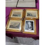 Four 19th century prints in maple frames