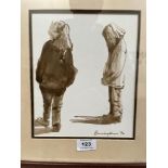 JOHN CHERRINGTON. BRITISH 1931-2015 Study of two figures. Signed and dated '92. Sepia wash on