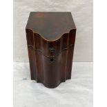 A George III mahogany and banded knife box converted for stationary. 14½' high