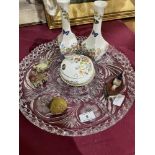 A cut glass hors-d'oeuvres dish, Aynsley and Tremar ceramics