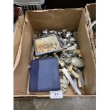 Three boxes of miscellaneous metalware