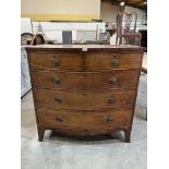 A George III mahogany bowfronted chest of two short over three long drawers on bracket feet. 41'