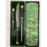 A Victorian Cased three piece carving set, by Joseph Elliot & Sons, Sheffield, to comprise an antler