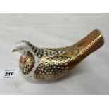 A Royal Crown Derby dove paperweight. Gold stopper. 6' long