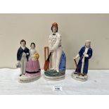 Three Staffordshire figures, the cricketer 10' high