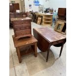 A 19th century mahogany dropleaf table; a bedside chest and a two-tier table (3)