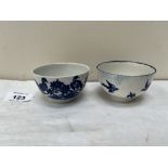 A near pair of Worcester tea bowls. Birds in Branches pattern. c. 1770. One with crack (firing?)