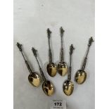 A set of six continental 930 silver and gilt apostle spoons. 5' long. 3ozs 3dwts