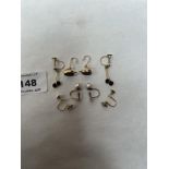 Five pairs of 9ct gem set earrings. 7g gross