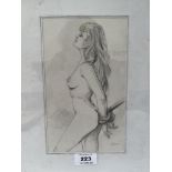 DAVID WILDE. BRITISH 20TH CENTURY A female nude study. Signed. Pencil on paper. 8¾' x 5¼'