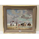 ROY PETTITT. BRITISH Bn. 1935 Donkey Rides. Signed. Signed again, inscribed and dated '99 verso. Oil