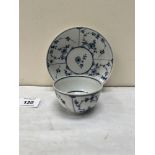 An 18th century blue and white tea bowl and saucer. Probably Worcester.