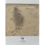 MANNER OF PABLO RUIZ PICASSO. SPANISH 1881-1973 A cartoon of two men smoking. Bears signatures.