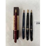 Parker Pens. Two Duofold and two Slimfold pens (one boxed). All with 14ct nibs (4)