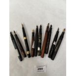 Ten miscellaneous fountain pens, all without caps. All with 14ct nibs