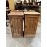 Two early 20th century pot cupboards, enclosed by channel moulded doors