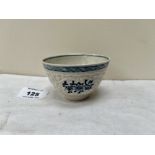 An 18th century English foliate moulded tea bowl decorated in three registers with blue and white