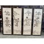 A set of four oriental mother-of-pearl appliqué pictures. 38' x 13½'