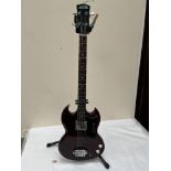An Avon Rose Morris bass guitar, the lot to include a guitar stand. Not cased, not tested
