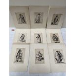 Nine unframed etchings of beggars. 18th/19th century. 5¾' x 4'
