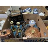 A box of brass and copperware etc.