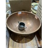 A planished pewter bowl 13' diam and a pewter sucrier