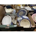 Two boxes of ceramics, a washstand jug and bowl, two chamber pots and a washstand jug