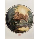 FRENCH SCHOOL. 20TH CENTURY Country house by a lake. Indistinctly signed in pencil. Polychrome print