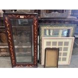 An inlaid mahogany picture frame, other frames and a mirror
