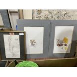 Three botanical watercolours, one framed